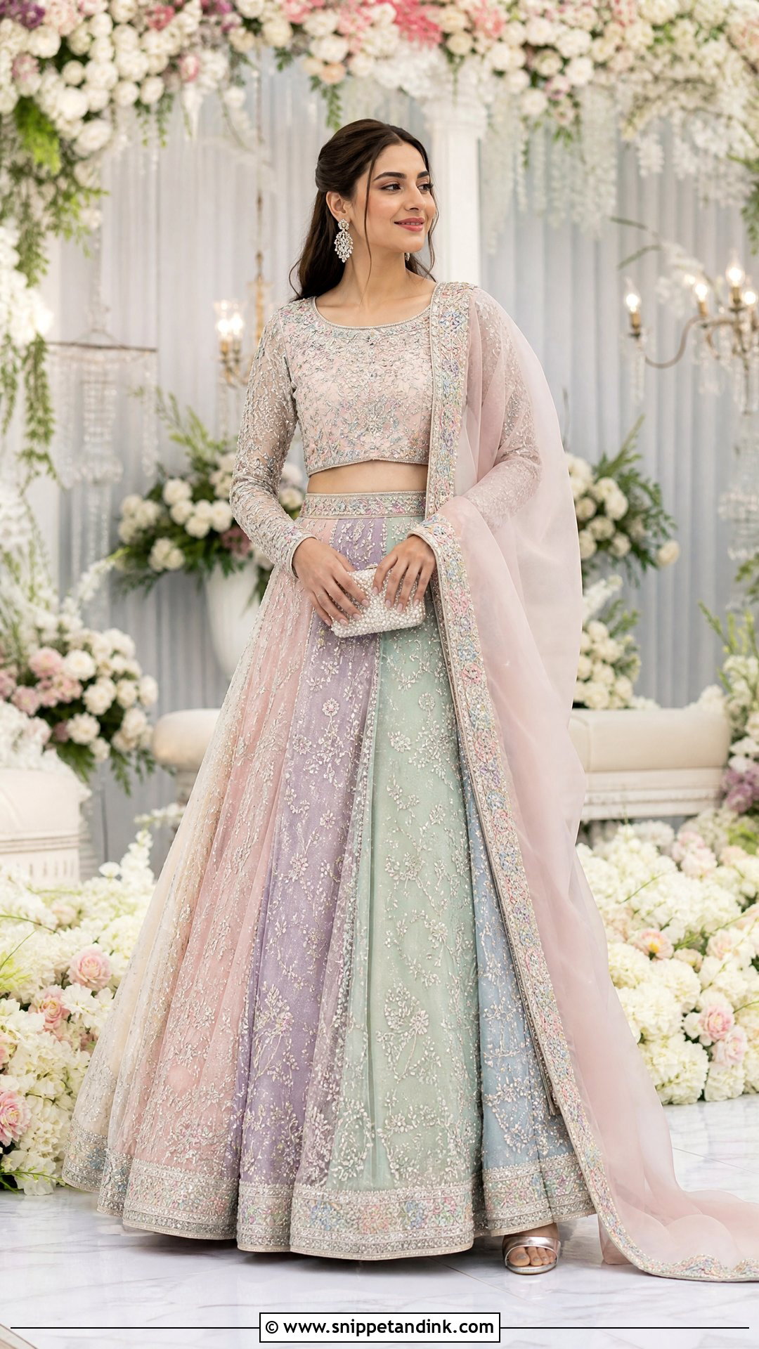 Multicolor Pastel Walima Dress With Paneled Lehenga - Snippet and Ink - 25 Walima Dress for Bride Sister Ideas