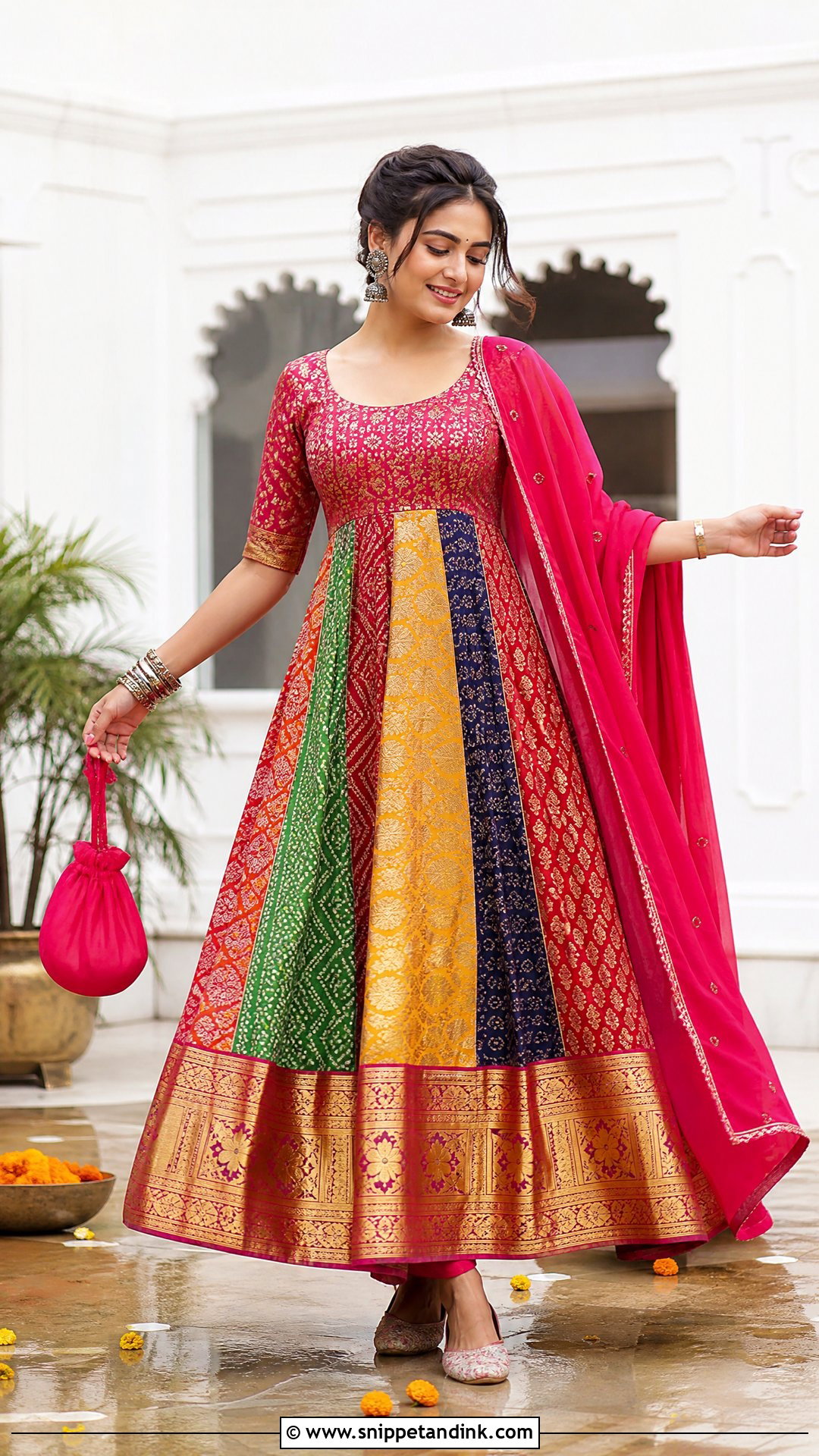Multicolor Patchwork Traditional Gown - Snippet and Ink - 20 Traditional Gown Ideas