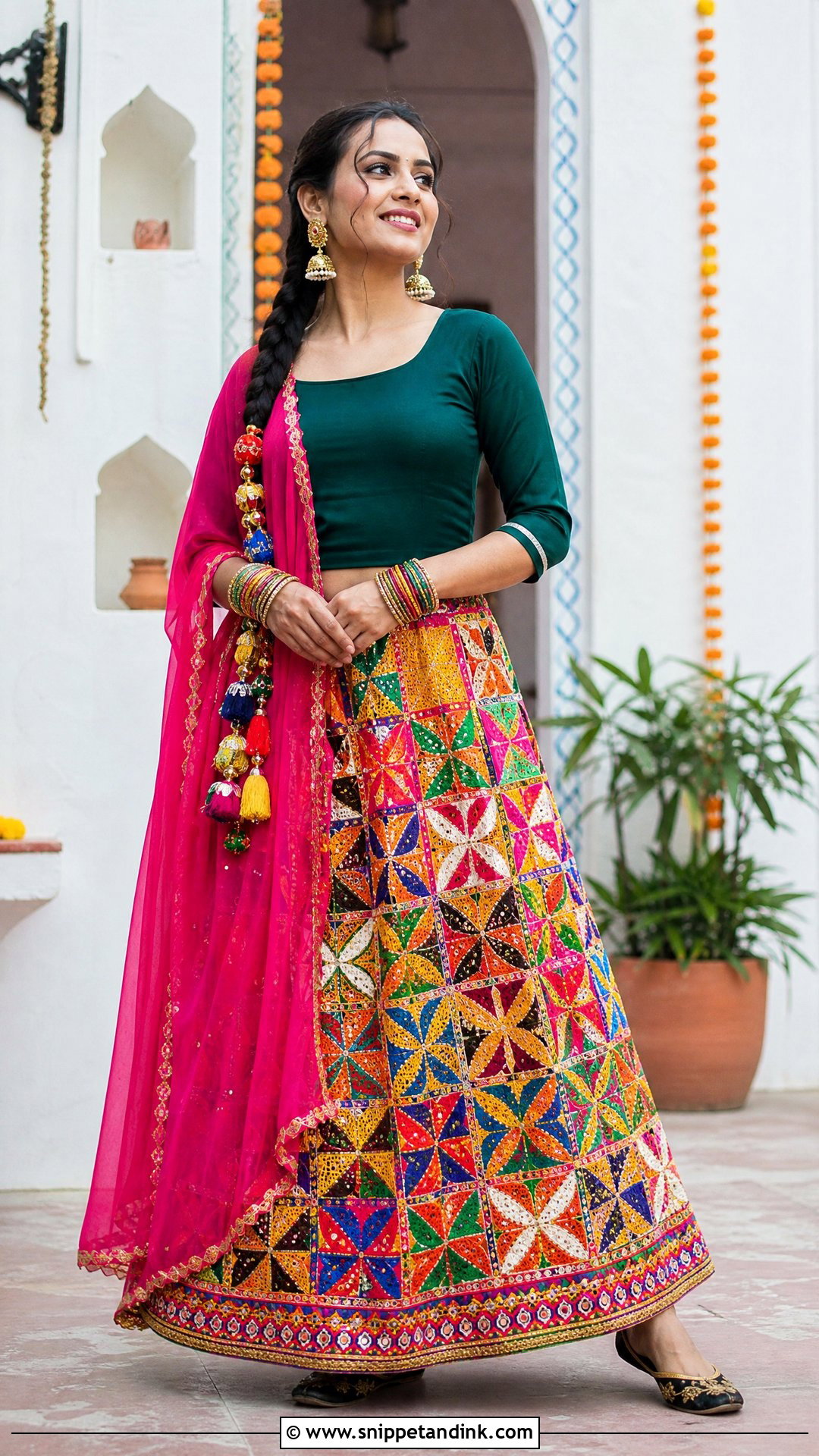 Multicolor Phulkari Jaago Lehenga - Snippet and Ink - 25 Jaago Outfit Ideas
