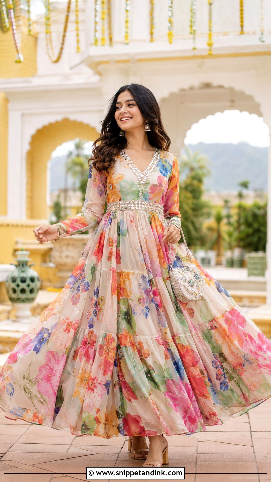 Multicolor Printed Gown for Sangeet Function - Snippet and Ink - 20 Gown for Sangeet Function Ideas