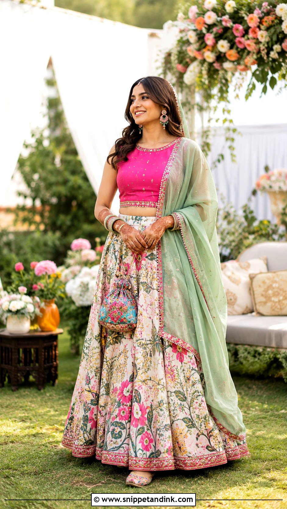 Multicolor Printed Lehenga Mehndi Bride Outfit - Snippet and Ink - 20 Haldi Mehndi Outfit for Bride Ideas