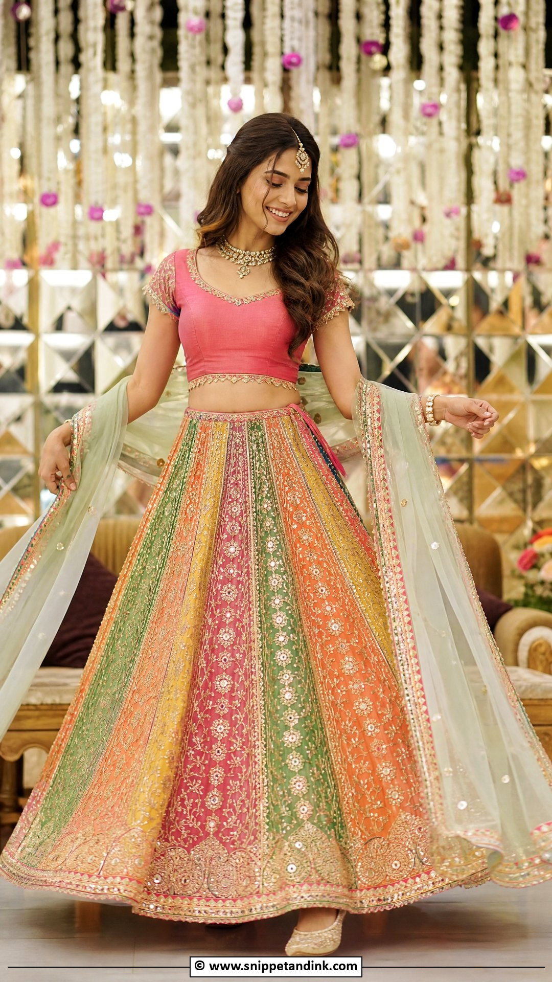 Multicolor Sangeet Lehenga - Snippet and Ink - 35 Bridal Sangeet Outfit Ideas