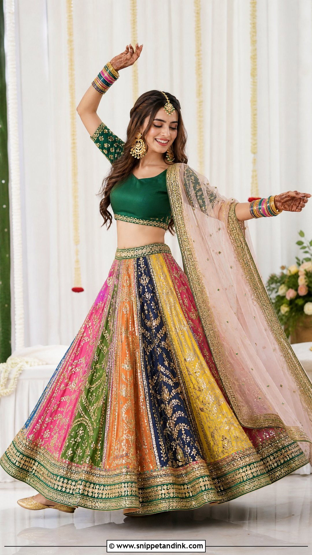 Multicolor Sangeet Patchwork Lehenga - Snippet and Ink - 20 Pakistani Bridal Sangeet Outfit Ideas