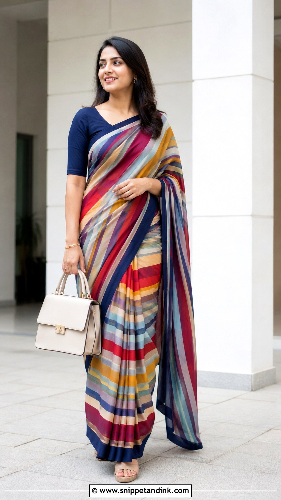 Multicolor Saree With Solid Blouse - Snippet and Ink - 20 New Sadi Designs 2023