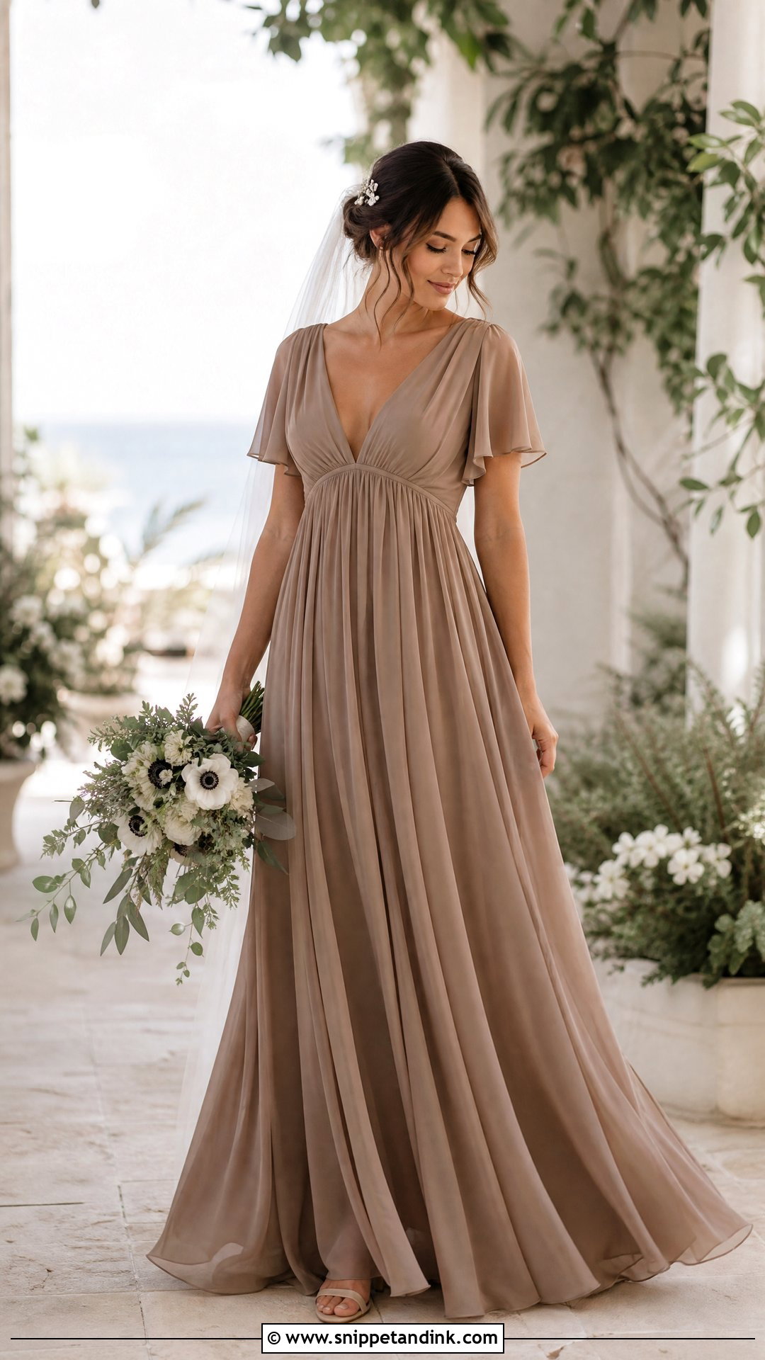 Mushroom Brown Chiffon Wedding Dress - Snippet and Ink - 20 Brown Wedding Dresses