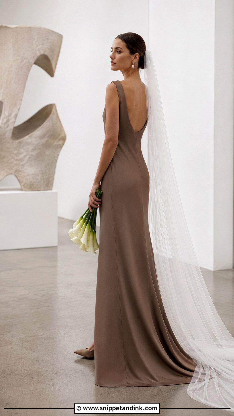Mushroom Brown Minimalist Bridal Dress - Snippet and Ink - 20 Brown Bridal Dress Ideas