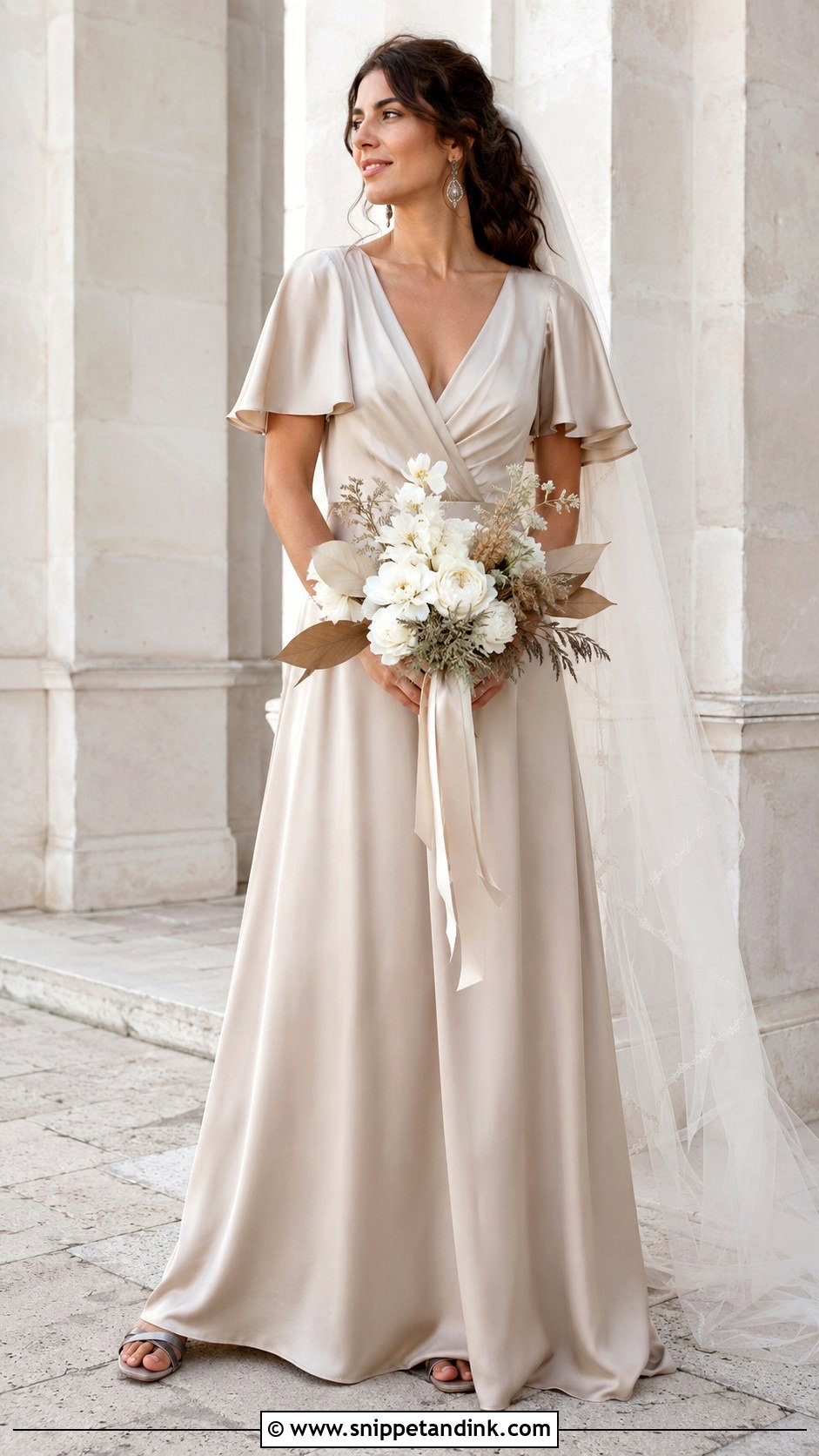 Mushroom Satin Bohemian Wedding Dress With A Draped Skirt - Snippet and Ink - 20 Earthy Wedding Dress Bohemian Ideas