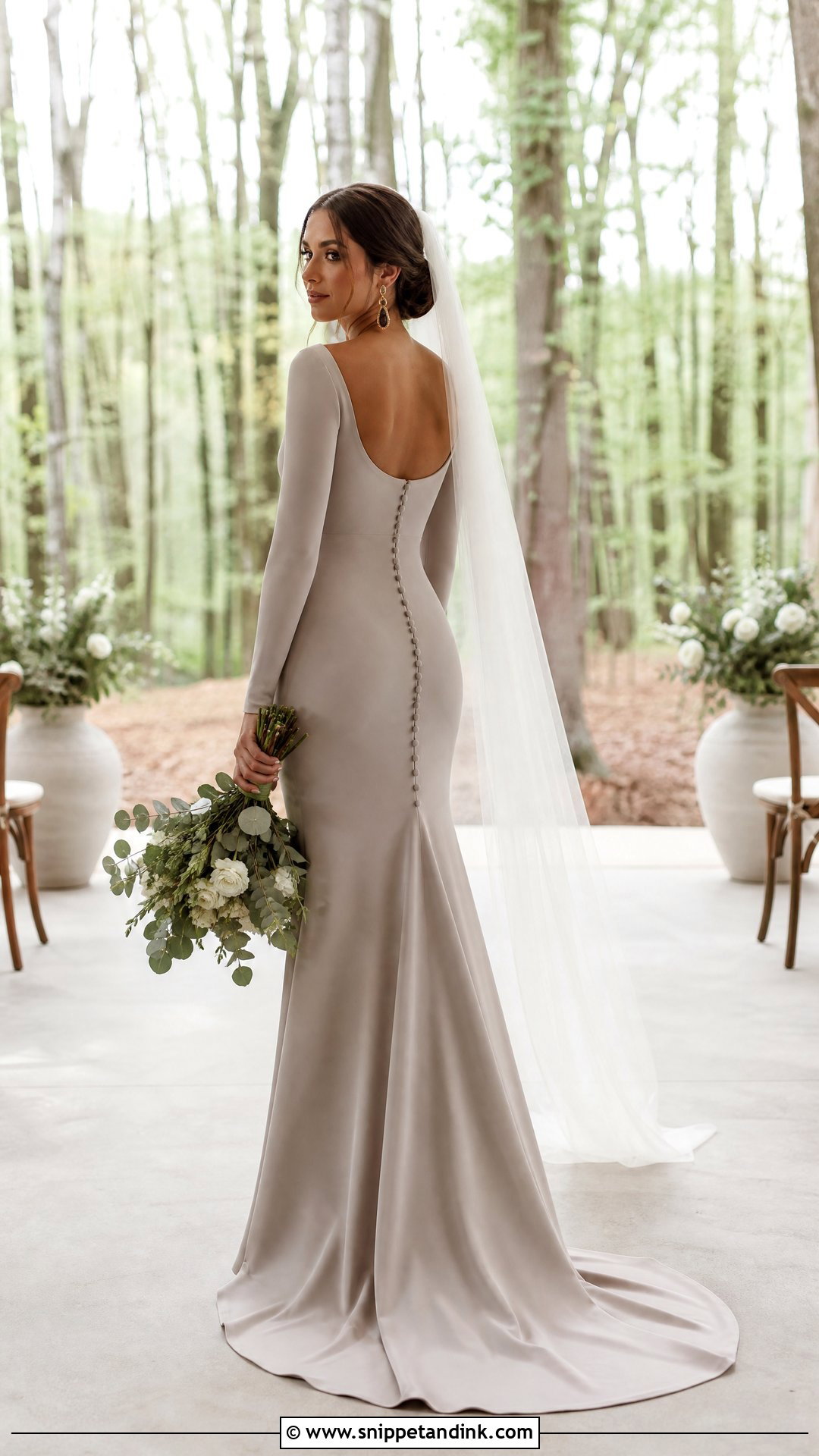 Mushroom Taupe Crepe Wedding Dress - Snippet and Ink - 20 Earthy Wedding Dress Ideas