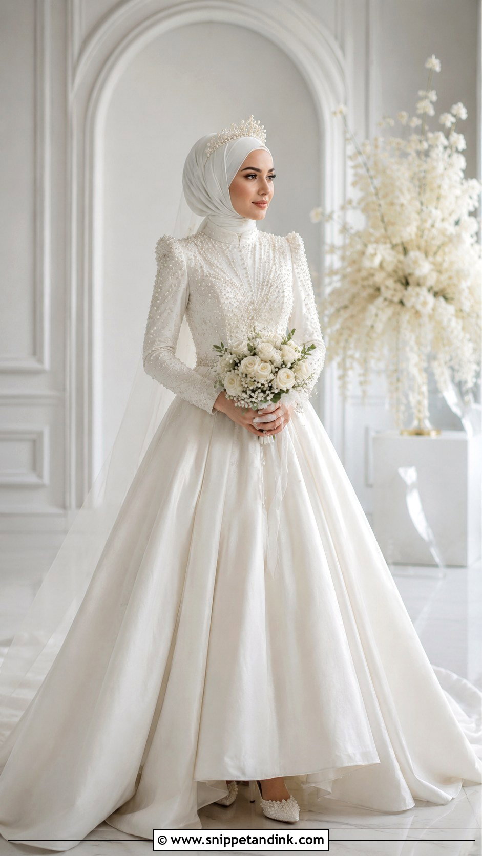 Muslim Bridal Dress With Pearl Details - Snippet and Ink - 30 Muslim Bridal Dress Ideas