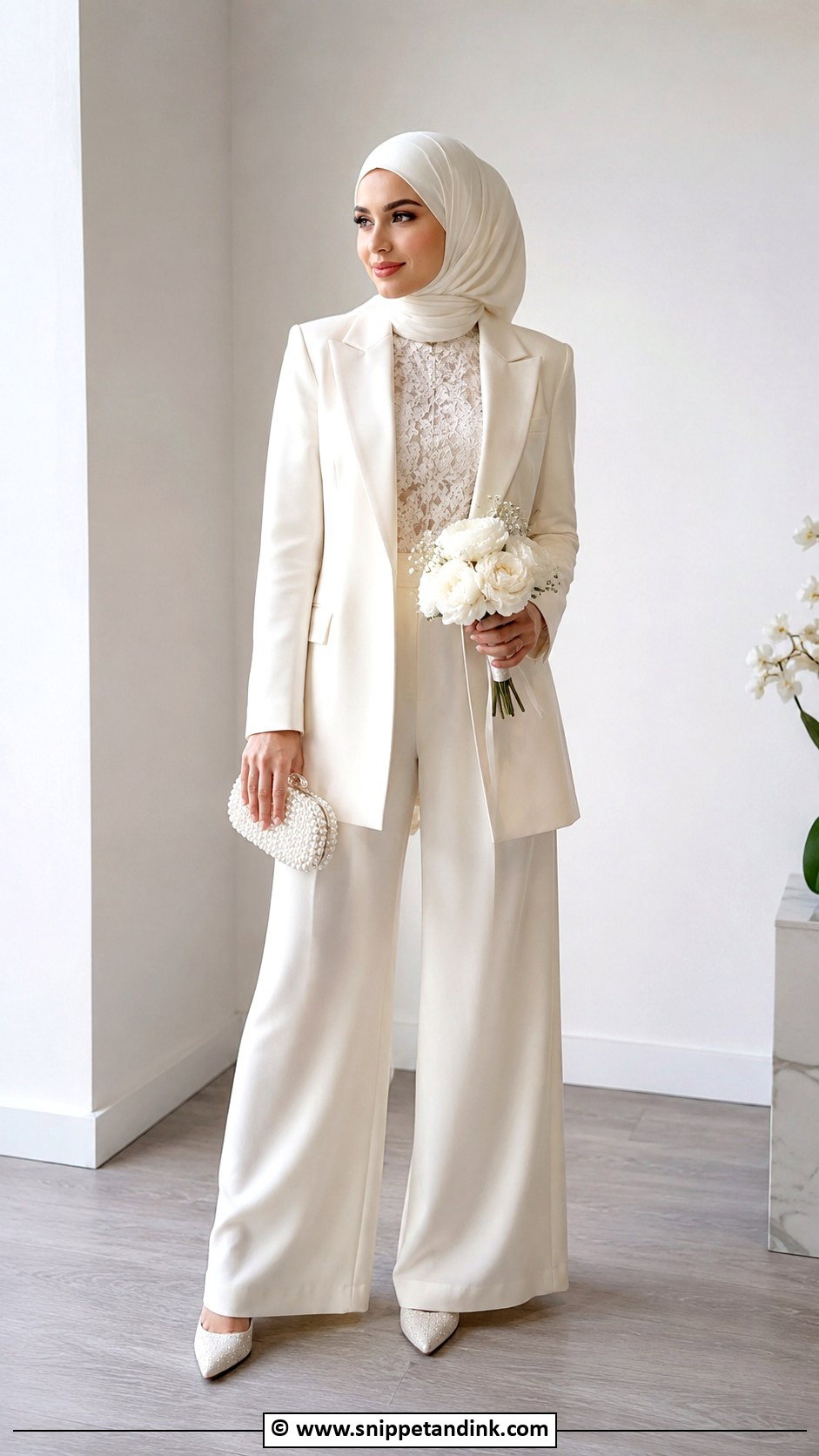 Muslim Bridal Pantsuit With Hijab - Snippet and Ink - 30 Muslim Bridal Ideas