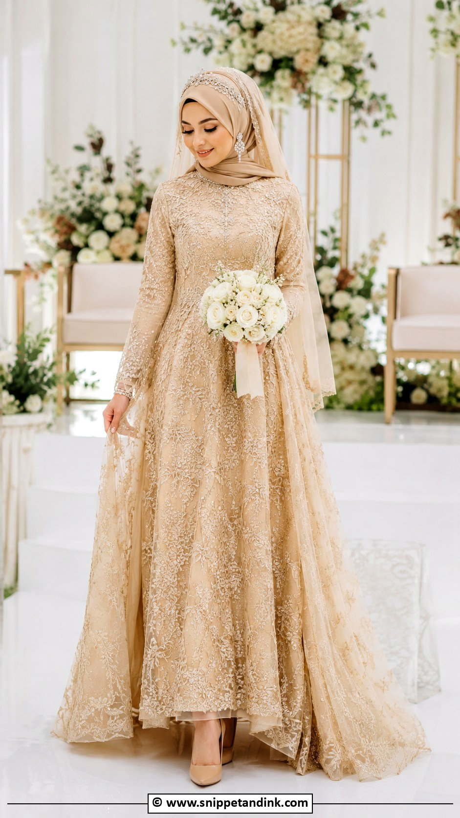 Muslim Bride Champagne Gown - Snippet and Ink - 30 Muslim Brides Ideas