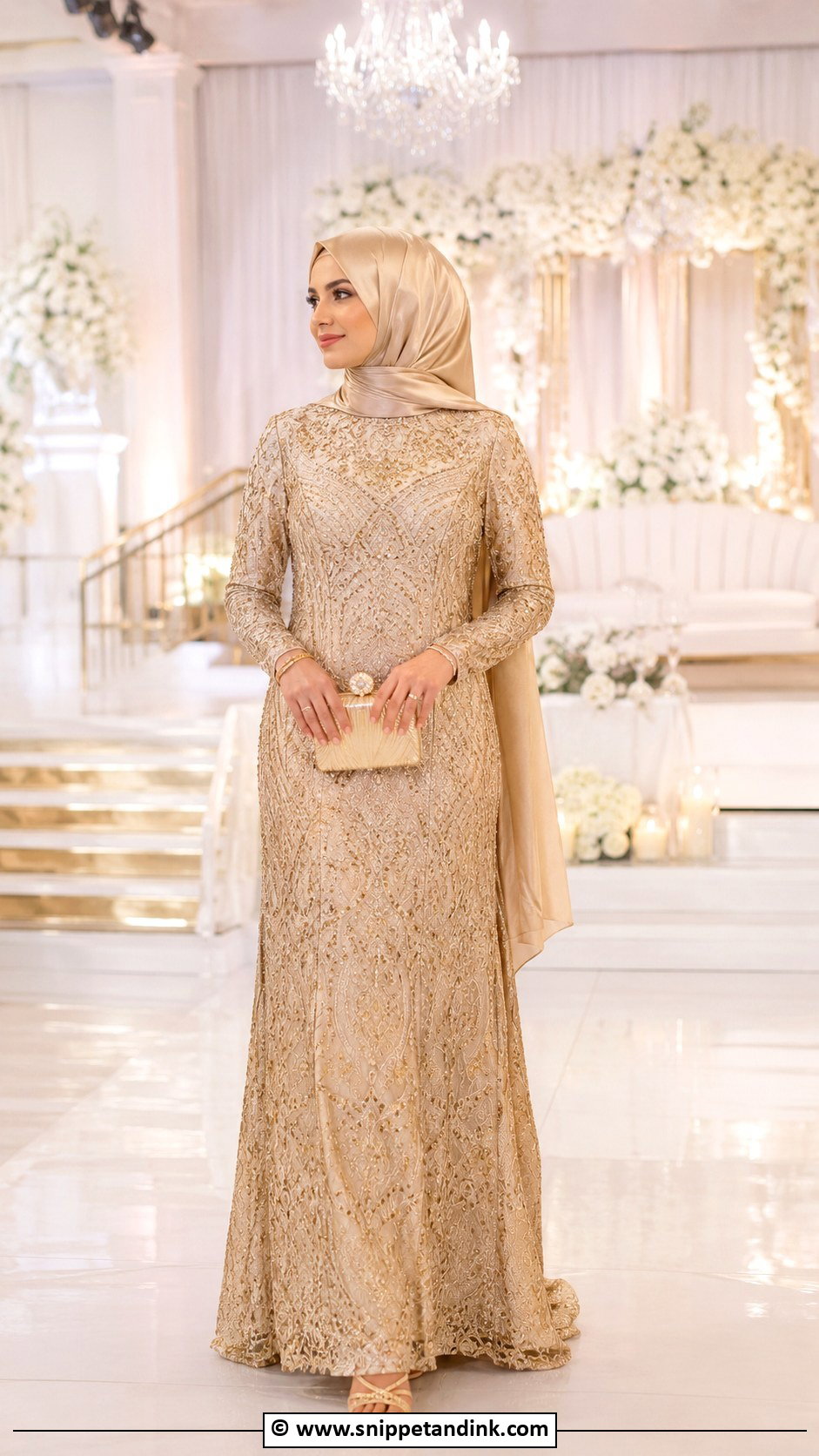 Muslim Bride Gold Reception Dress - Snippet and Ink - 30 Muslim Brides Ideas