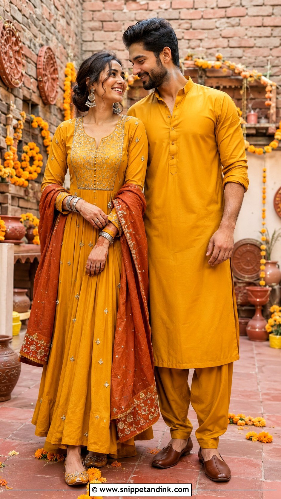 Mustard Anarkali And Pathani Haldi Outfits - Snippet and Ink - 20 Haldi Outfits for Couple