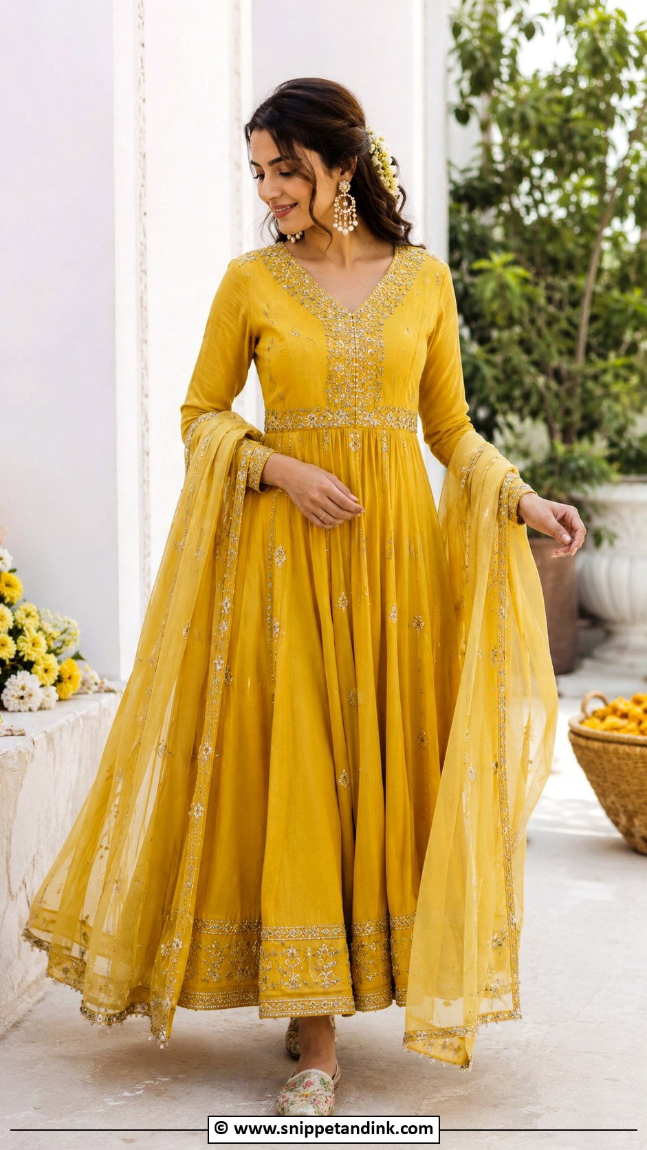 Mustard Anarkali For Haldi - Snippet and Ink - 25 Haldi Mehndi Outfit Ideas