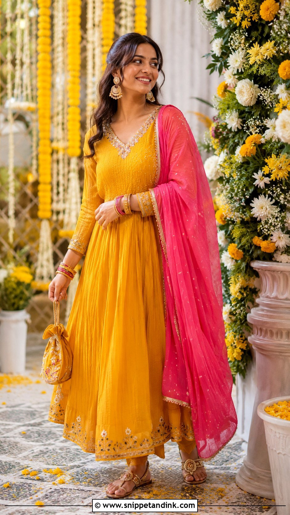 Mustard Anarkali Haldi Outfit - Snippet and Ink - 20 Colourful Haldi Outfit Ideas