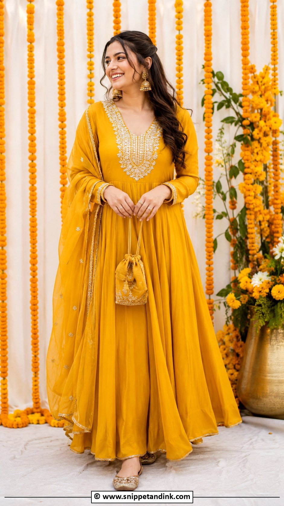 Mustard Anarkali Haldi Outfit - Snippet and Ink - 30 Haldi Theme Ideas Outfit