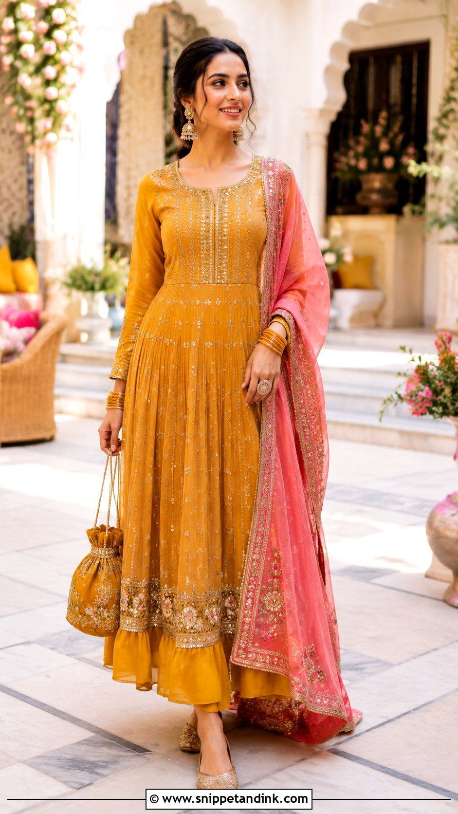 Mustard Anarkali Mehendi Outfit - Snippet and Ink - 35 Mehendi Outfits