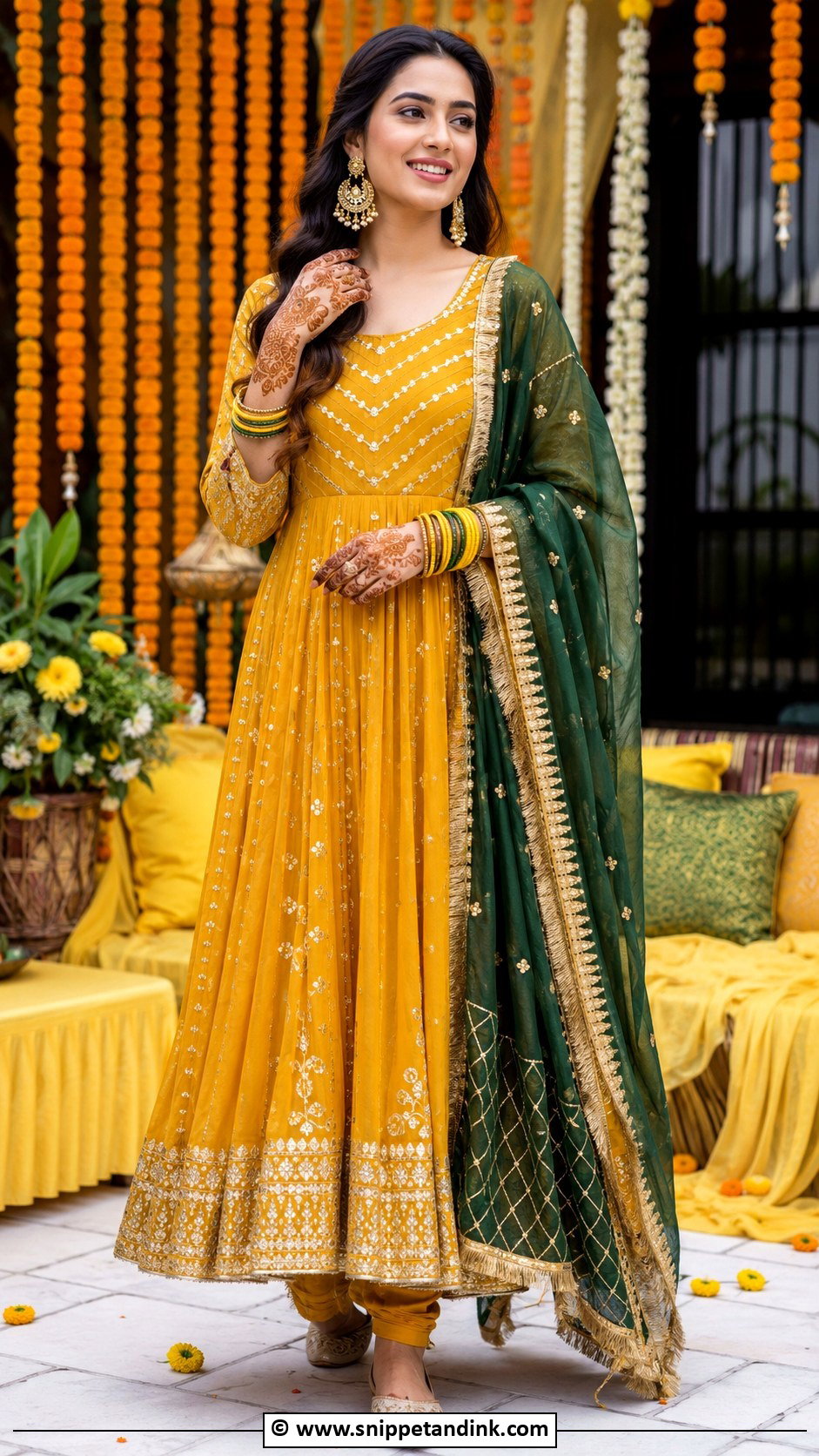 Mustard Anarkali Mehendi Outfit For Sister - Snippet and Ink - 30 Mehendi Outfits Sisters