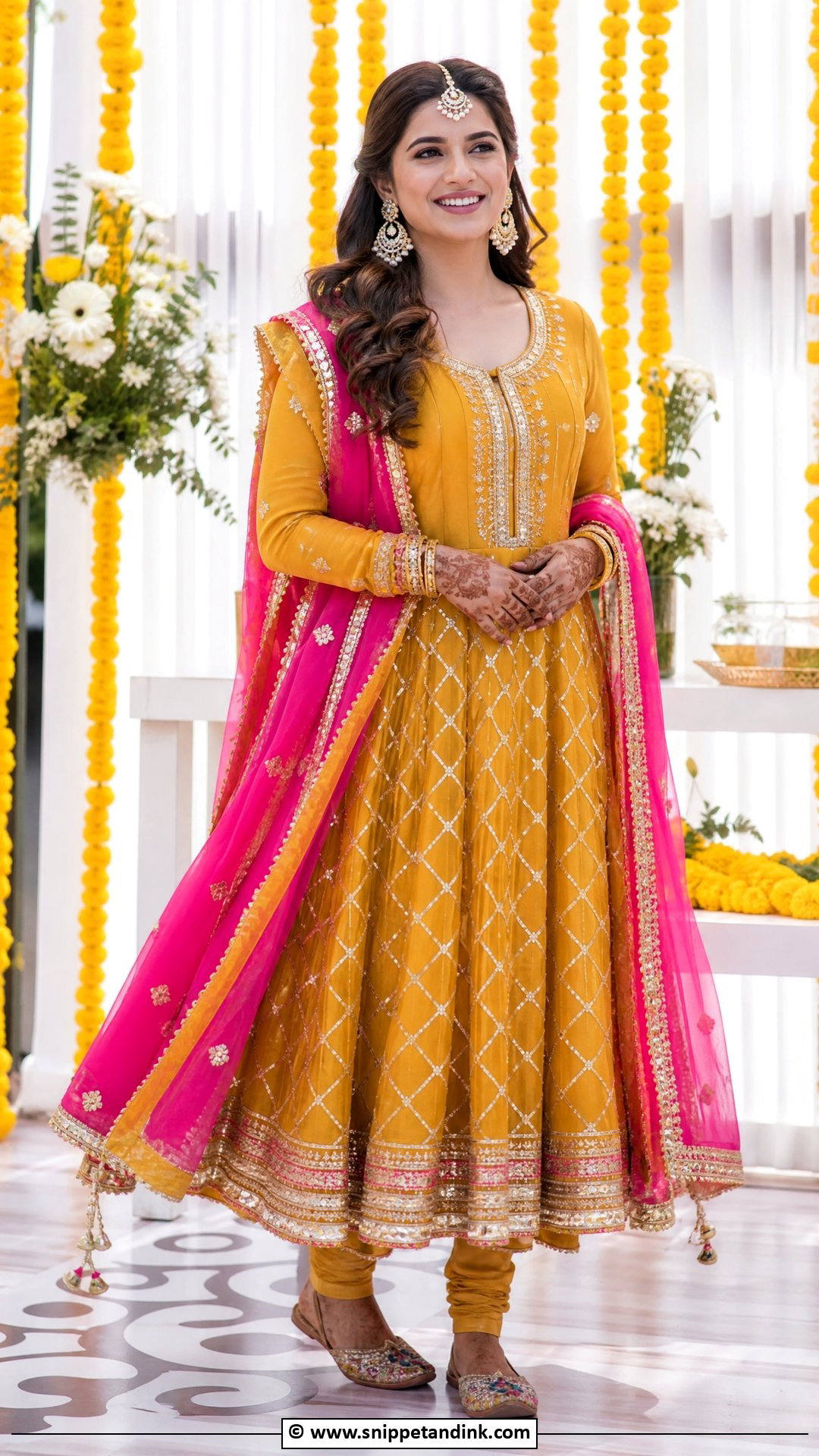 Mustard Anarkali Mehendi Outfit - Snippet and Ink - 35 Mehendi Outfits for Bride