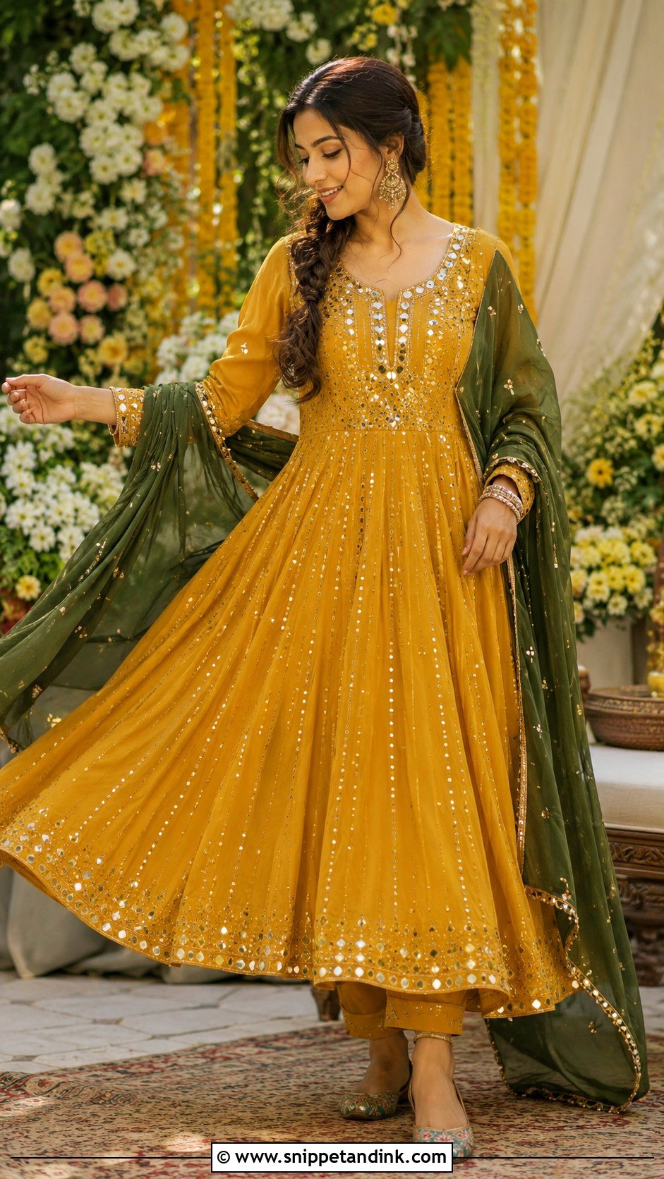 Mustard Anarkali Mehndi Outfit - Snippet and Ink - 20 Mehndi Party Dress Ideas