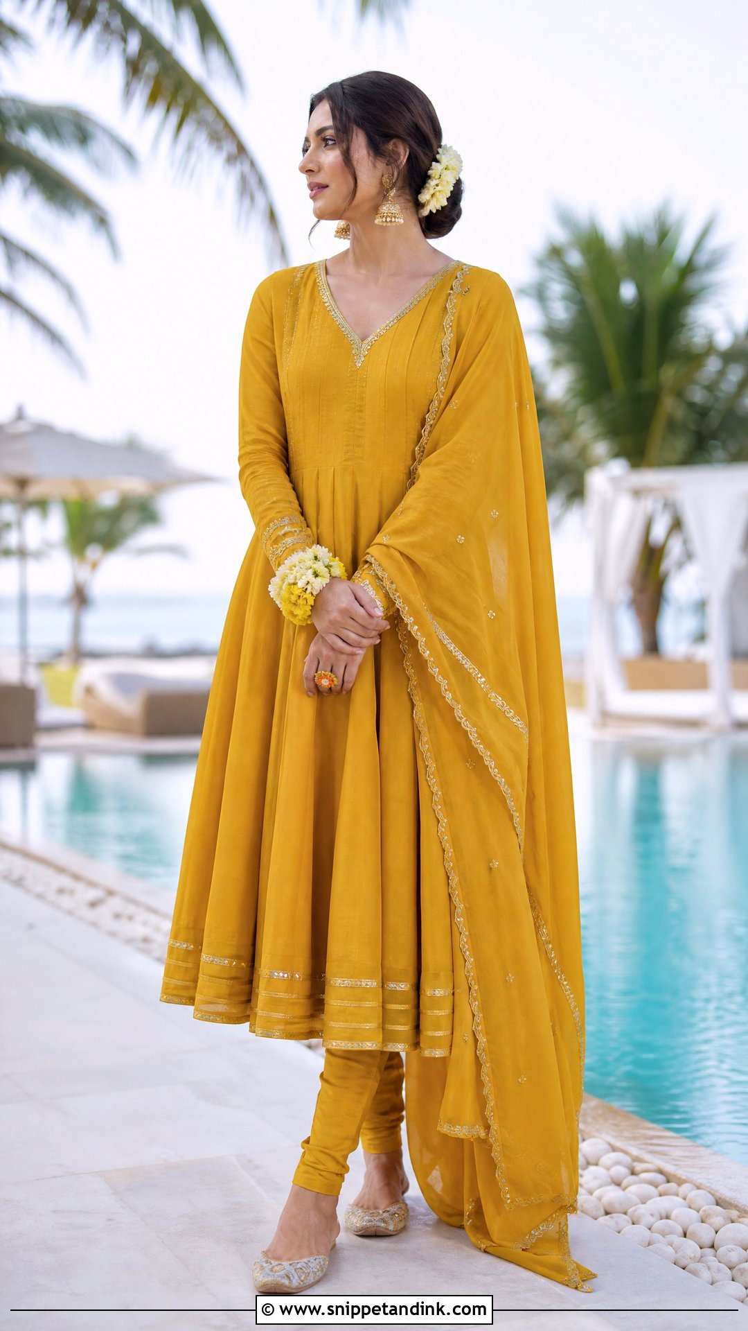 Mustard Anarkali Poolside Haldi Outfit - Snippet and Ink - 20 Pool Side Haldi Outfits