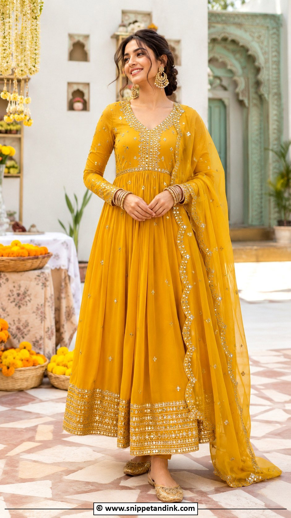 Mustard Anarkali Suit For Haldi - Snippet and Ink - 30 Simple Haldi Dress Ideas