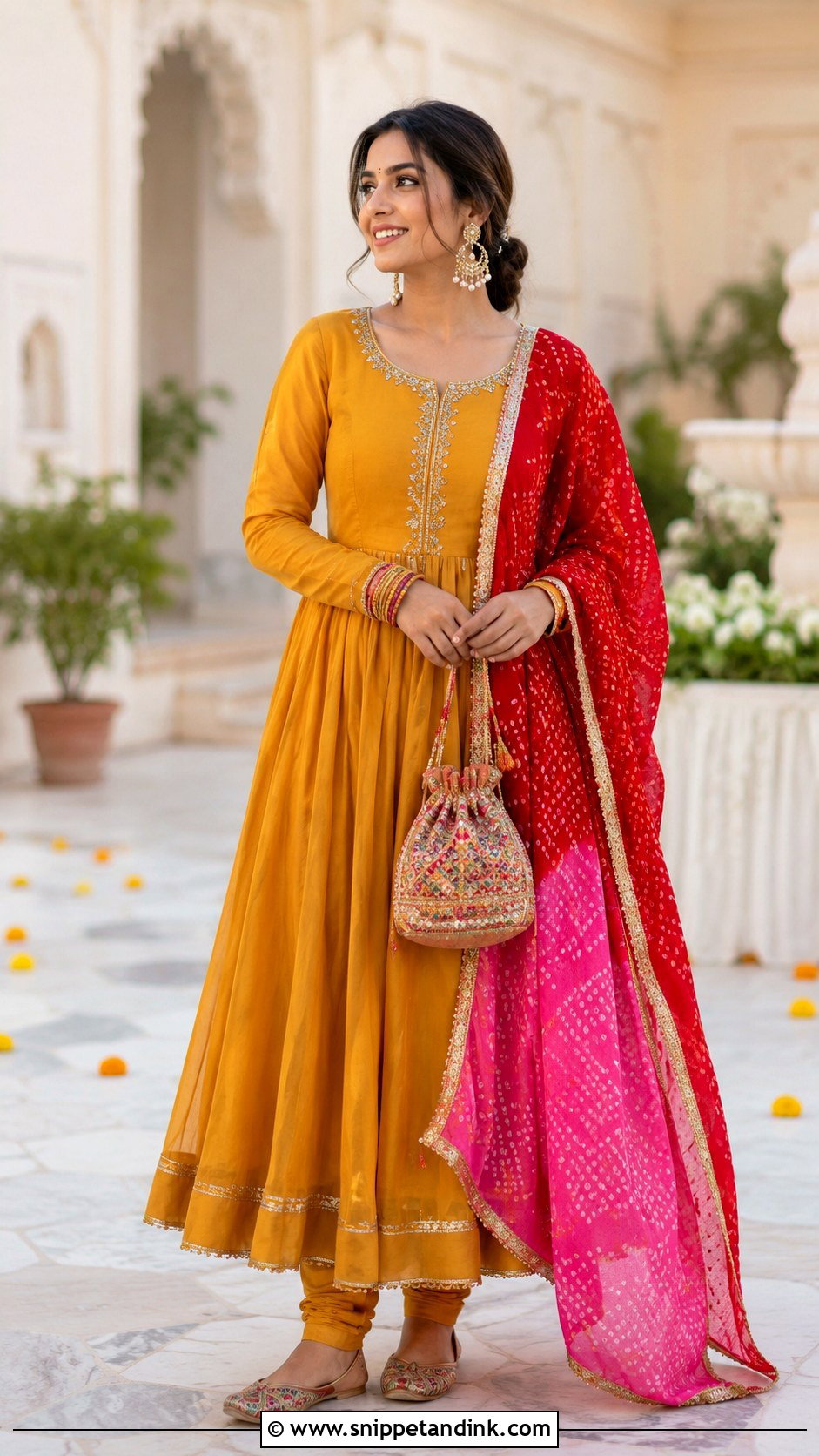 Mustard Anarkali Suit With Bandhani Dupatta - Snippet and Ink - 20 Anarkali Suit for Wedding Ideas
