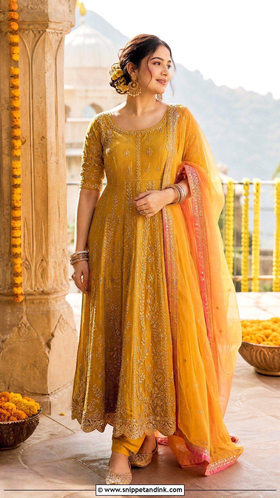 Mustard Anarkali Suit for Haldi Ceremony - Snippet and Ink - 20 Suit for Haldi Ceremony Ideas
