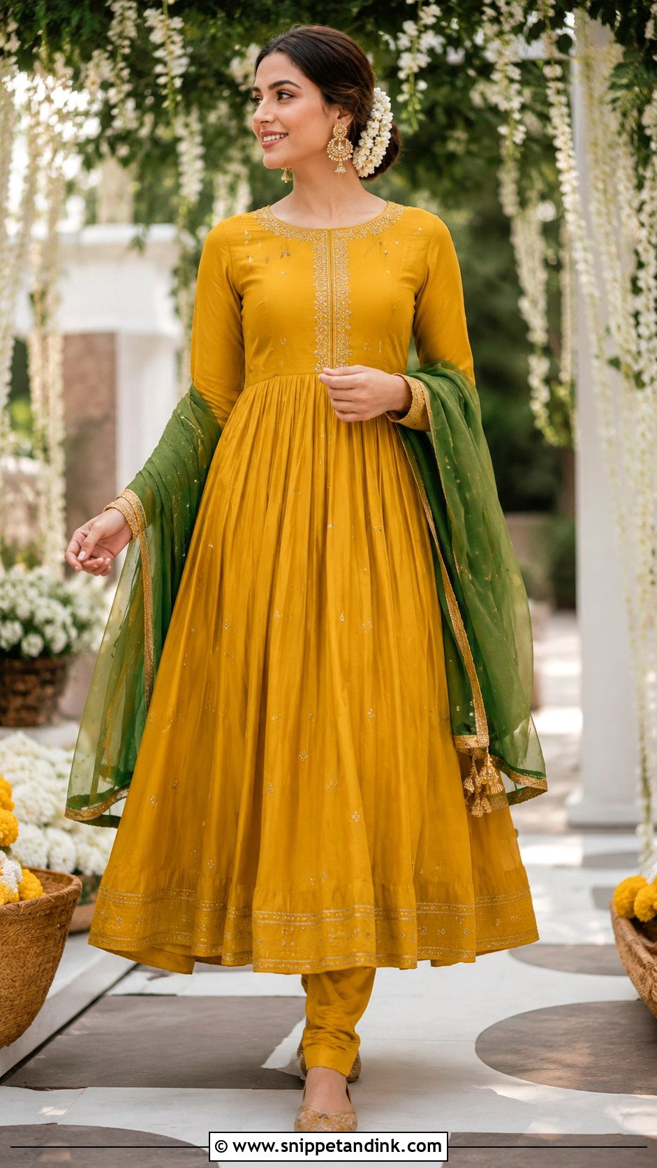 Mustard Anarkali for Haldi - Snippet and Ink - 20 Haldi Mehendi Outfit for Bride Ideas