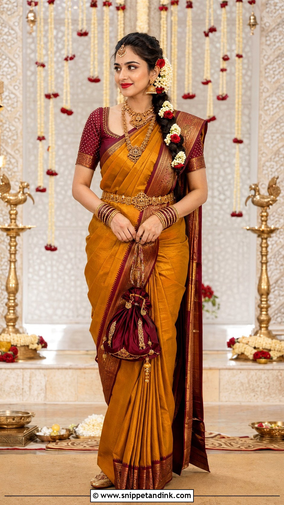 Mustard And Maroon Brahmin Bridal Look - Snippet and Ink - 20 Brahmin Wedding Brides Ideas