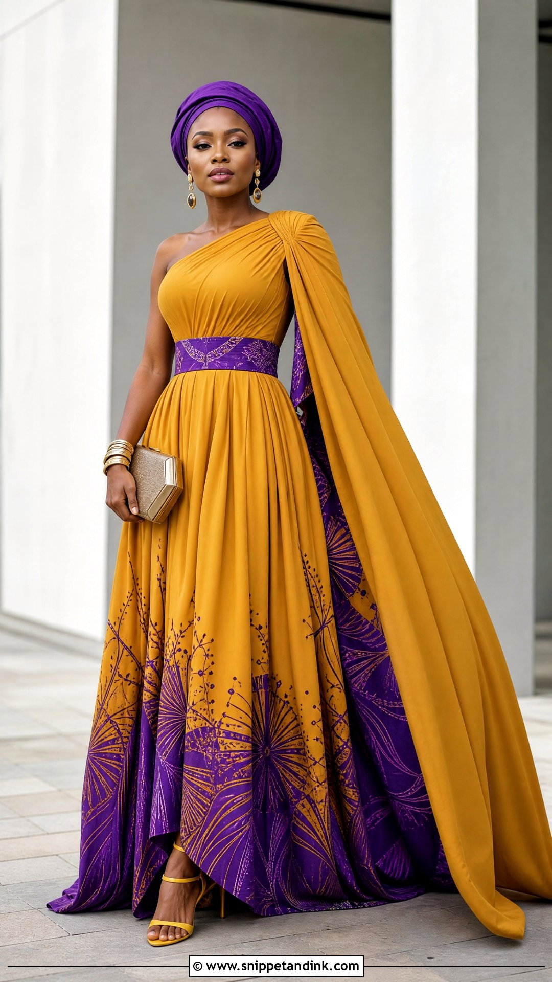 Mustard And Purple One Shoulder Sepedi Dress - Snippet and Ink - 25 Sepedi Traditional Wedding Dresses