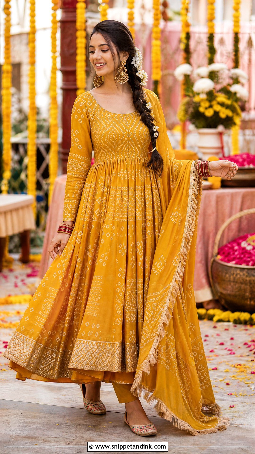 Mustard Bandhani Anarkali for Haldi - Snippet and Ink - 20 Yellow Dresses for Haldi