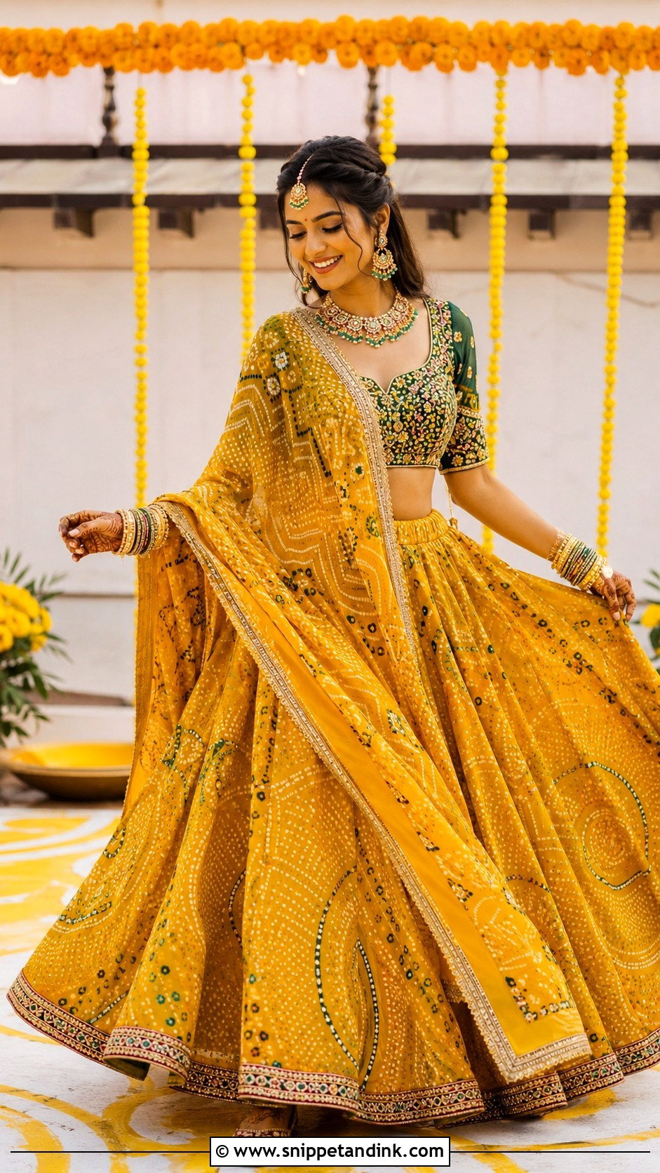 Mustard Bandhani Bridal Chaniya Choli - Snippet and Ink - 20 Bridal Chaniya Choli Ideas