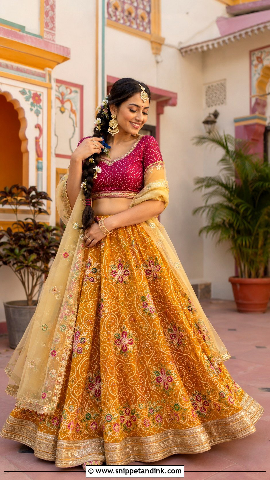 Mustard Bandhani Mehendi Lehenga - Snippet and Ink - 20 Bridal Mehendi Dress Ideas