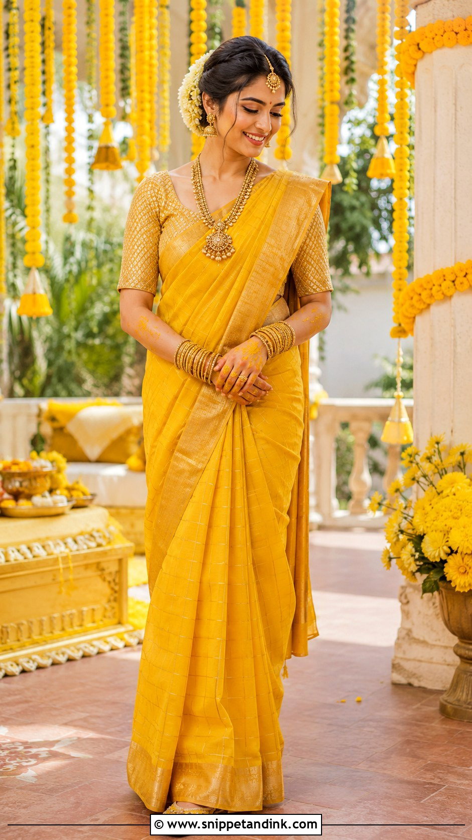 Mustard Bridal Haldi Saree - Snippet and Ink - 25 Bridal Haldi Dress Ideas