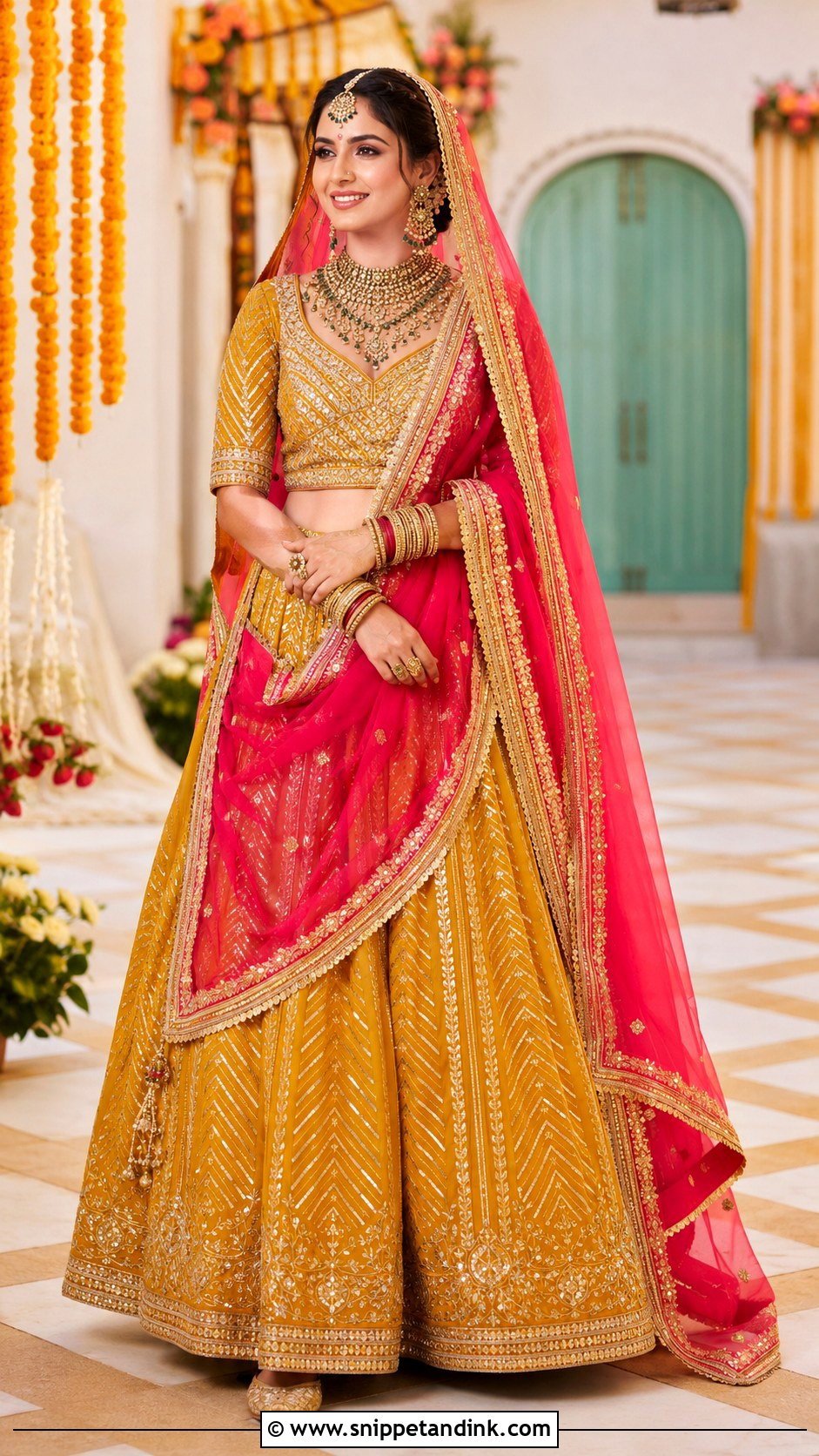 Mustard Bridal Langa With Gota Patti Work - Snippet and Ink - 20 Bridal Langa Ideas