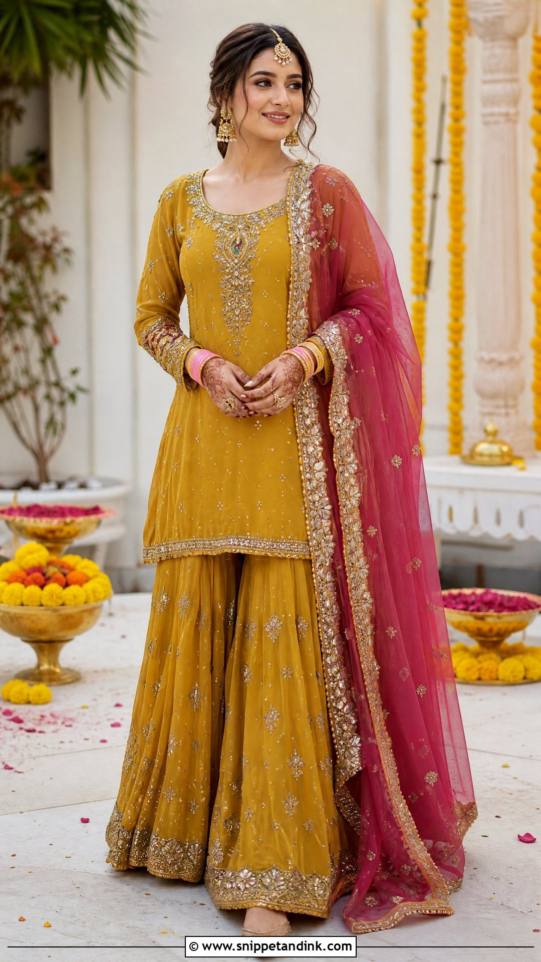 Mustard Bridal Mehandi Sharara - Snippet and Ink - 20 Pakistani Mehandi Dresses for Brides