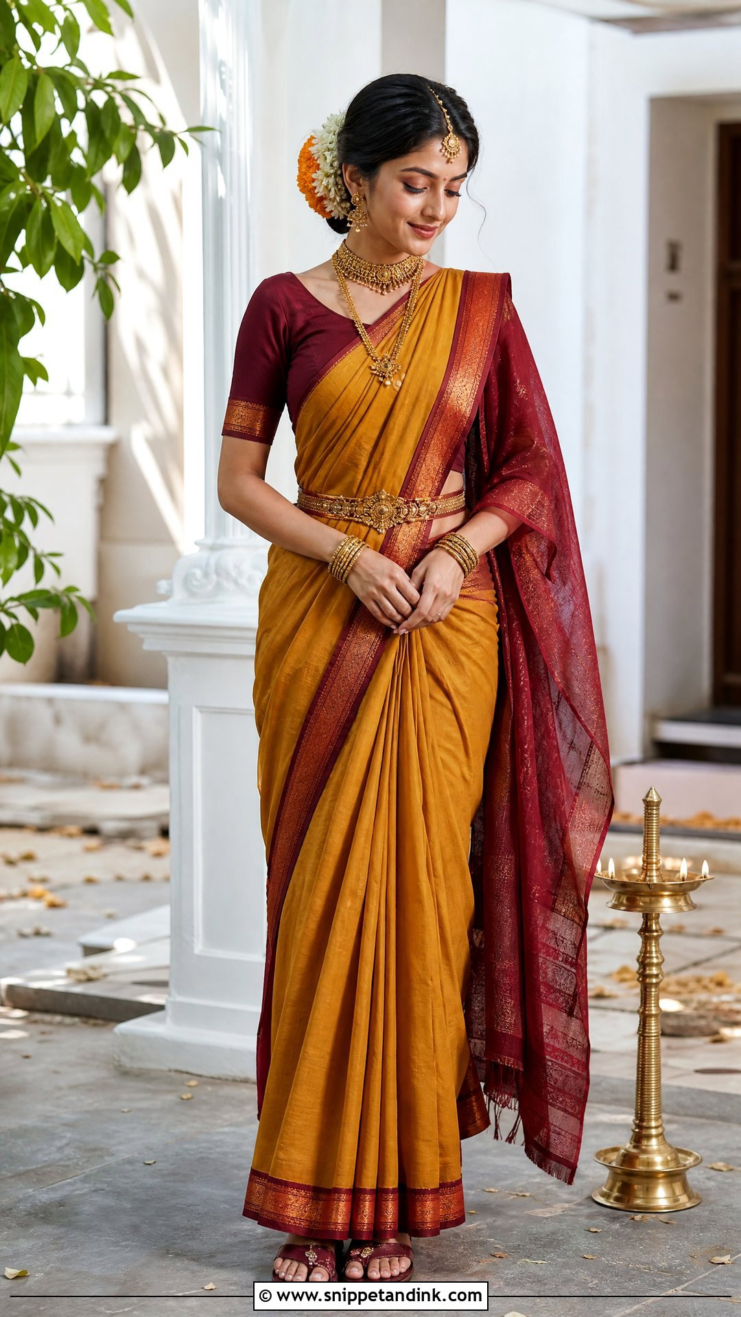 Mustard Cotton Silk Saree Vaidik Marriage Dress - Snippet and Ink - 20 Vaidik Marriage Dress Ideas