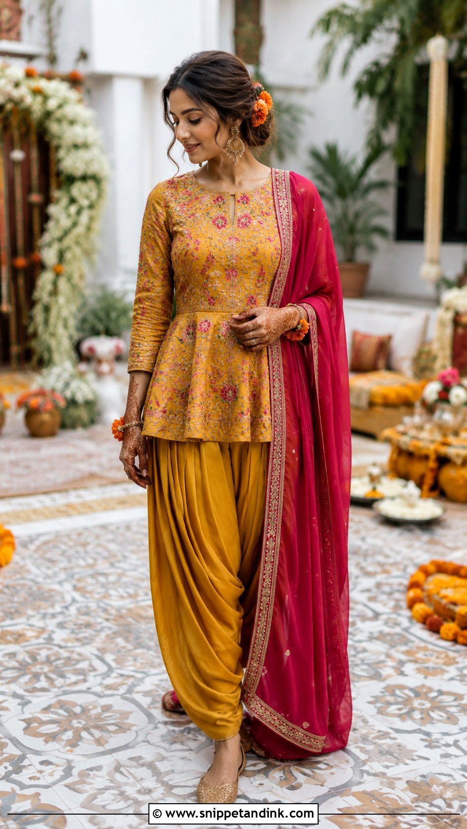 Mustard Dhoti Kurta Mehndi Outfit - Snippet and Ink - 20 Bride Mehndi Dress Ideas