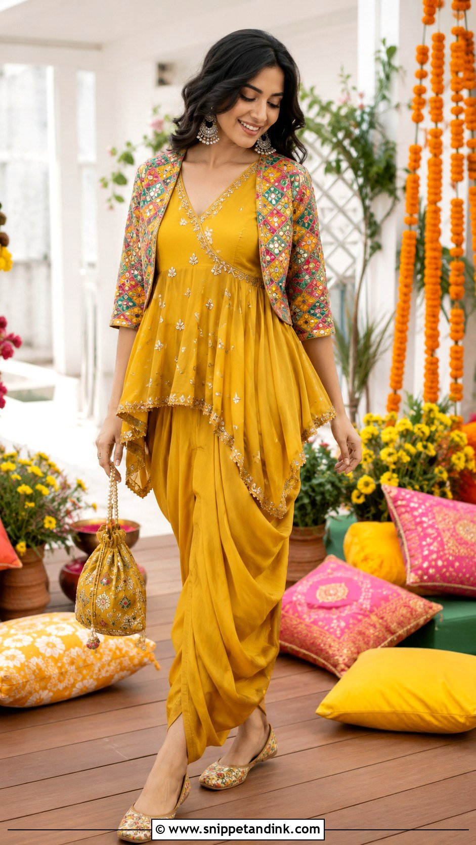 Mustard Dhoti Pant Mehendi Outfit - Snippet and Ink - 20 Indian Wedding Mehendi Outfits