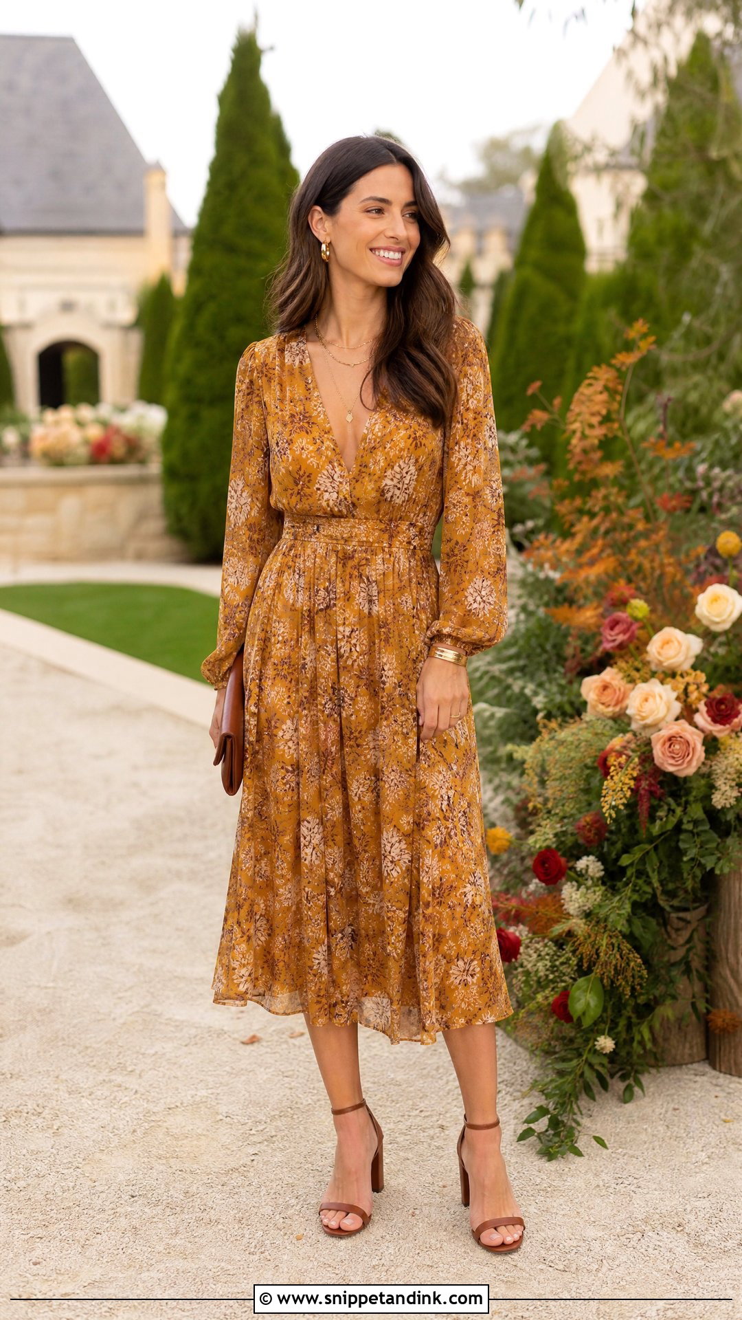 Mustard Floral Midi Dress - Snippet and Ink - 25 October Wedding Dresses