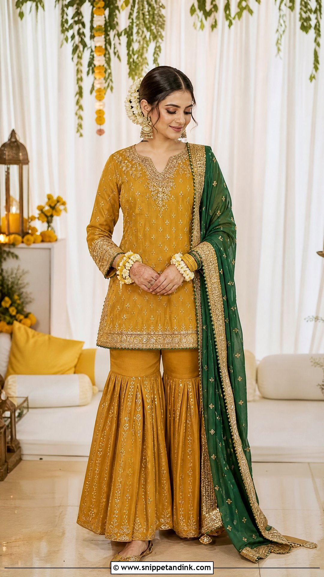 Mustard Gharara Dholki Bridal Outfit - Snippet and Ink - 20 Dholki Outfit Bride Ideas