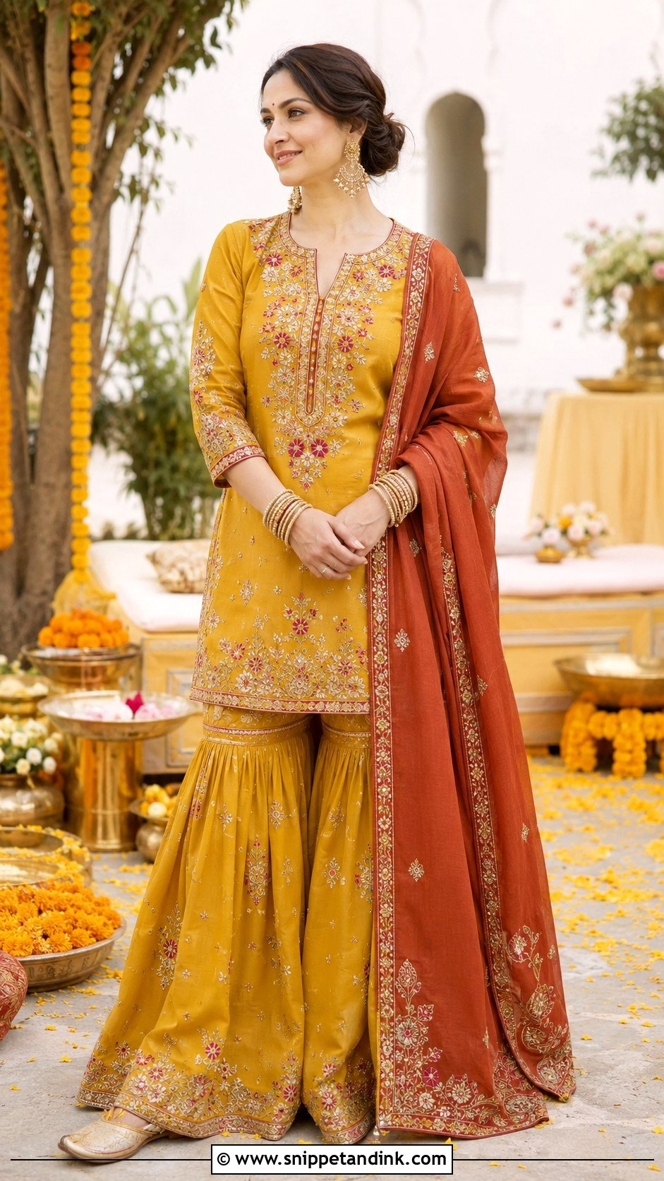 Mustard Gharara Haldi Outfit for Mom - Snippet and Ink - 20 Haldi Outfit for Mom Ideas
