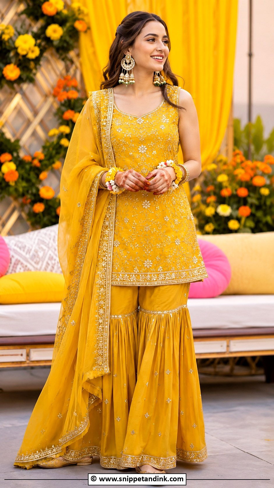 Mustard Gharara Henna Night Outfit - Snippet and Ink - 30 Henna Night Dress Ideas