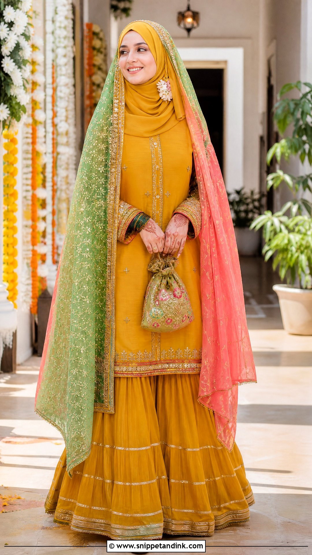 Mustard Gharara Hijabi Pakistani Bride - Snippet and Ink - 20 Hijabi Pakistani Bride Ideas