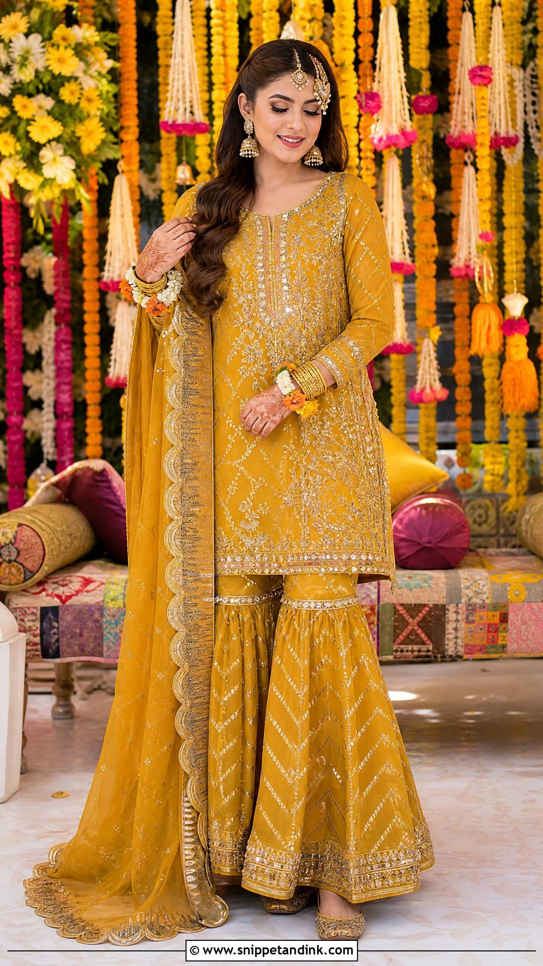 Mustard Gharara Mehndi Dress For Bride - Snippet and Ink - 25 Mehndi Dress for Bride Pakistani Bridal Ideas