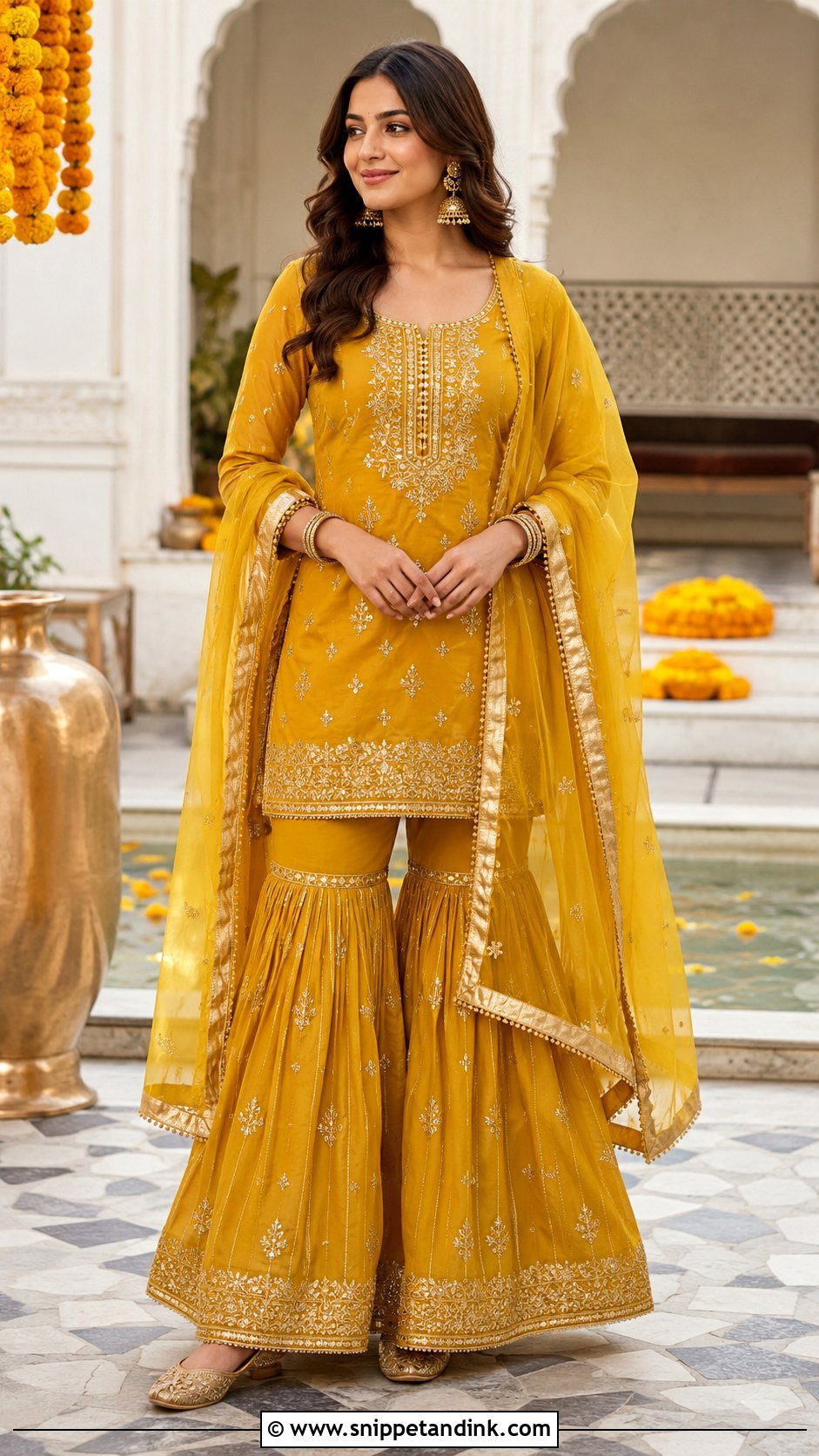 Mustard Gharara Set For Haldi - Snippet and Ink - 20 Haldi Trending Outfits