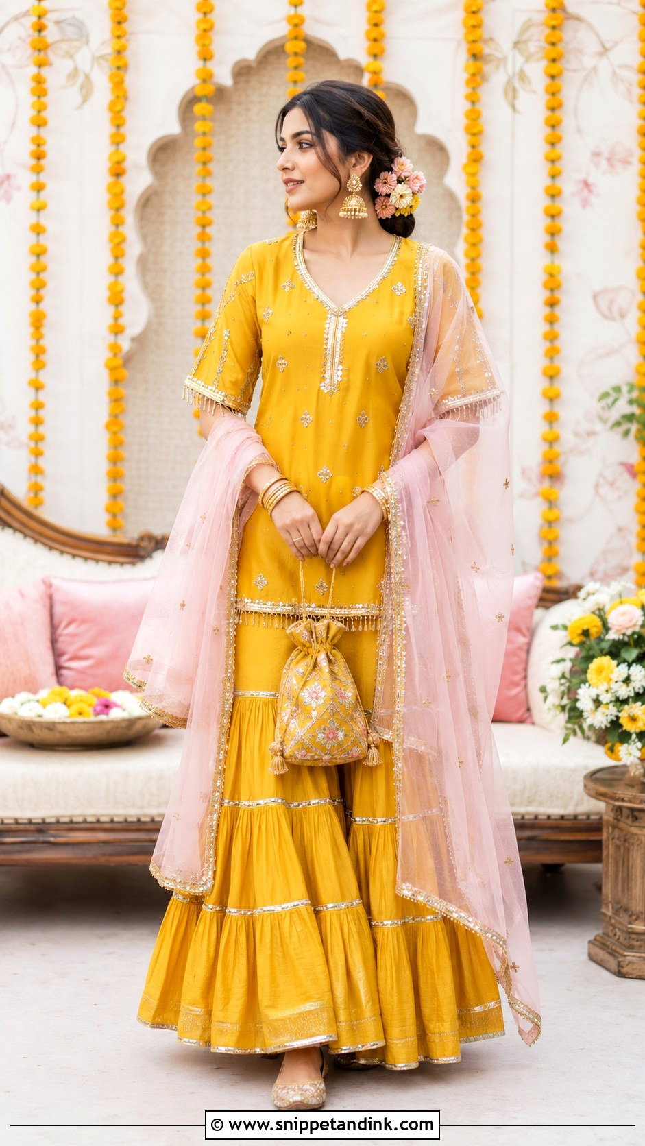 Mustard Gharara Set For Haldi - Snippet and Ink - 20 Haldi Night Outfit Ideas