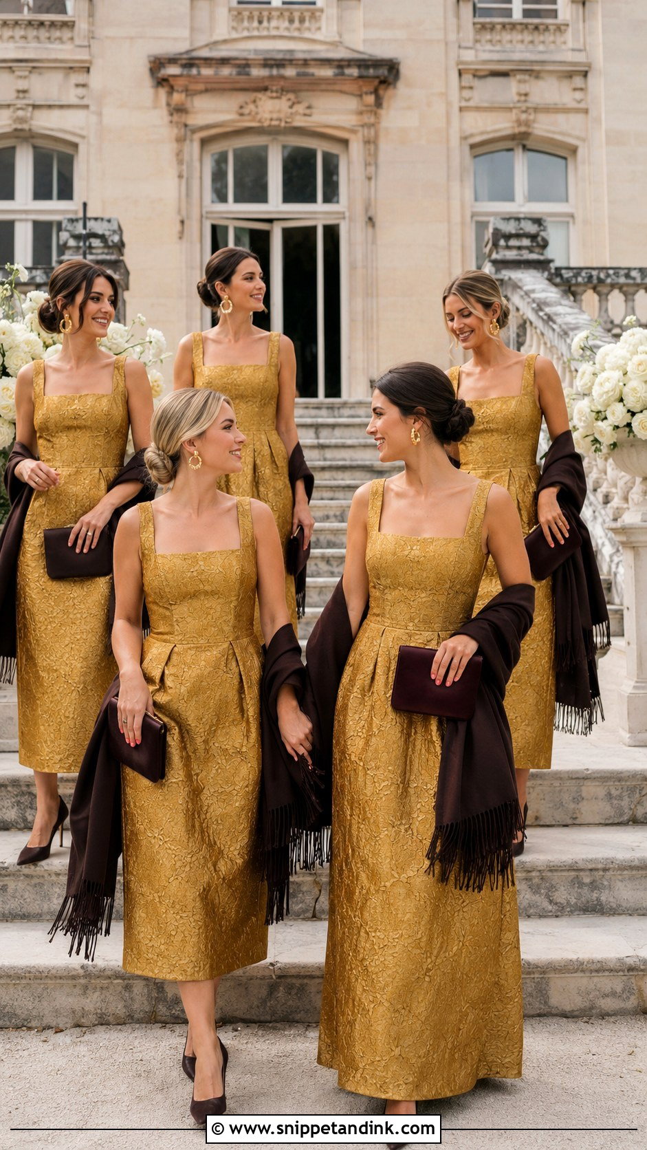 Mustard Gold Jacquard Bridal Party Attire - Snippet and Ink - 20 Fall Bridal Party Attire Ideas