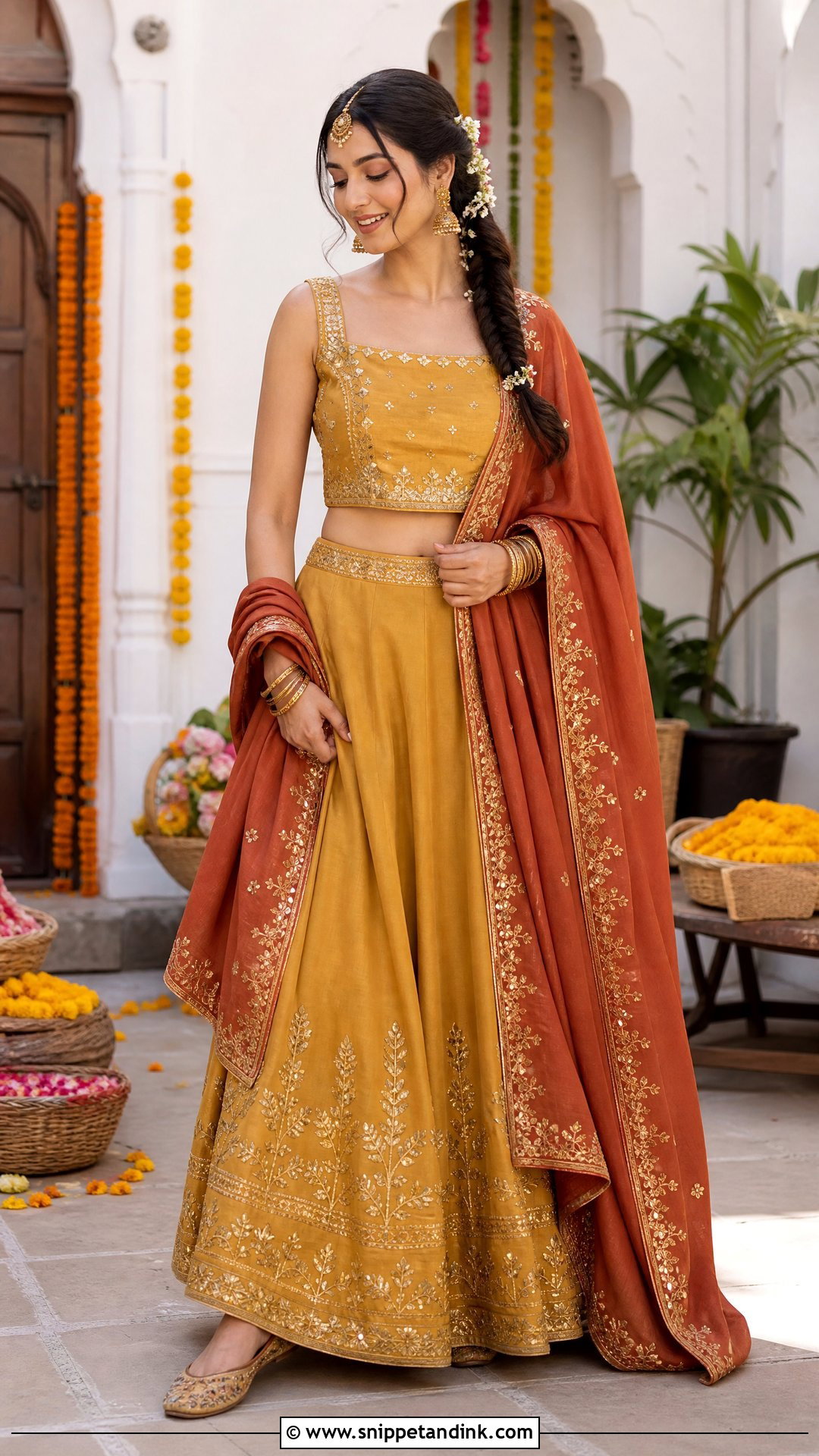 Mustard Gota Patti Lehenga Mehendi Outfit - Snippet and Ink - 20 Indian Bridal Mehendi Outfits